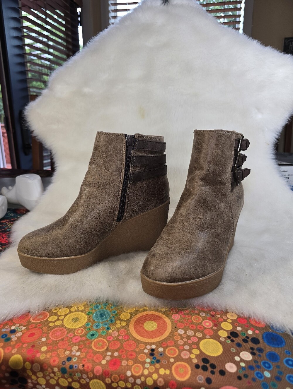 Bongo "Paulina" Taupe Vegan Leather Wedge Booties